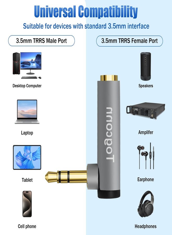 Togconn Right Angle 3.5mm 1/8" Audio Adapter 2-Pack, 90 Degree 3.5mm 1/8 Inch TRS Male to Female Stereo Jack Plug AUX Gold-Plated Connector Compatible with Headset, Tablets, MP3 Players, Speakers - Image 4
